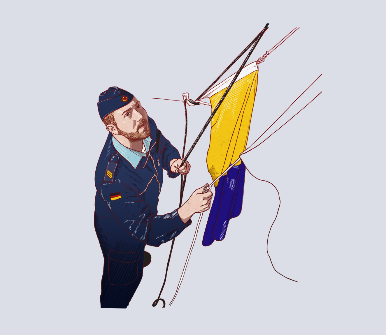 Illustration: Fahnen hissen, raising flags