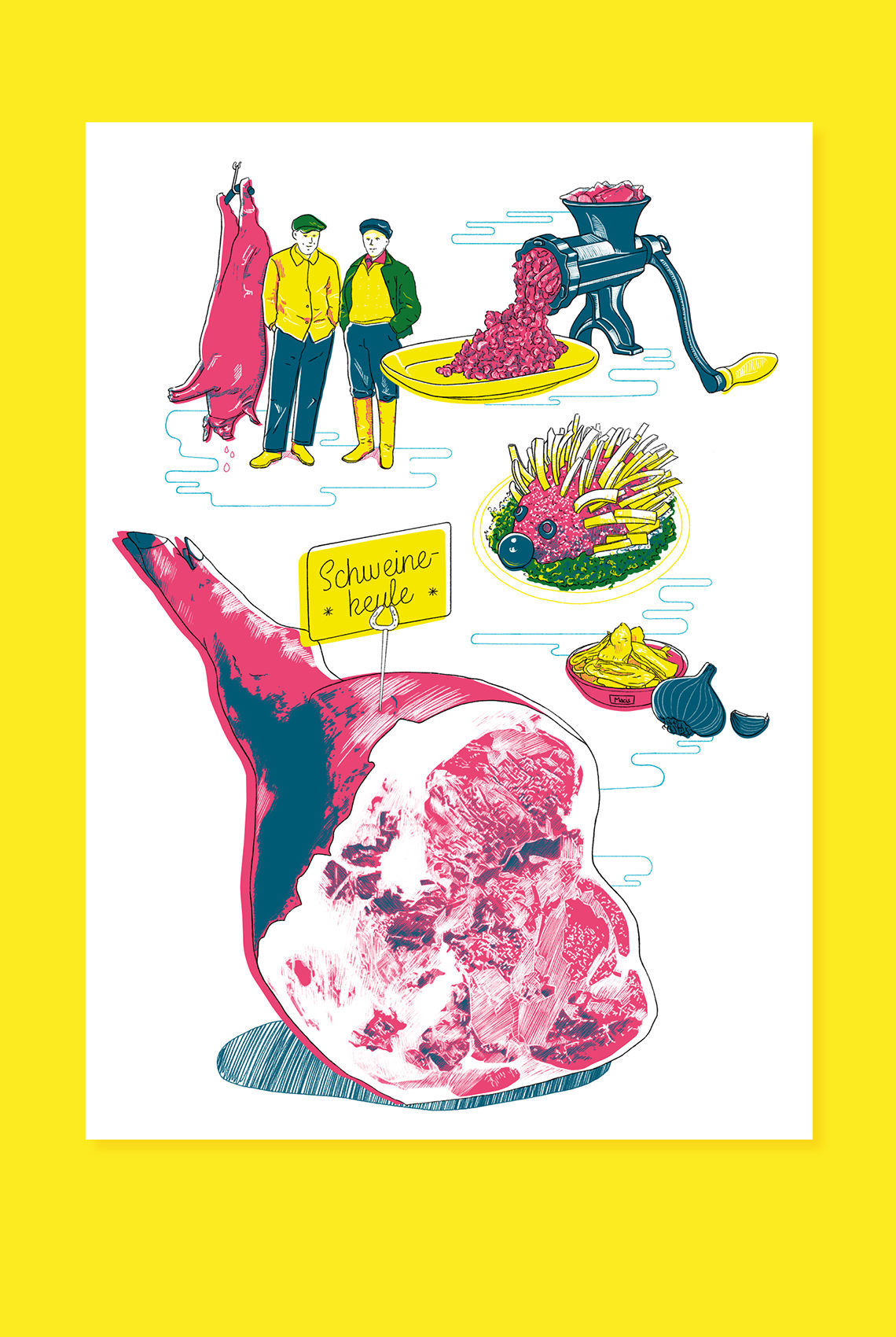 Küchenkultur Illustrationen Mett, Food Illustrations ground pork