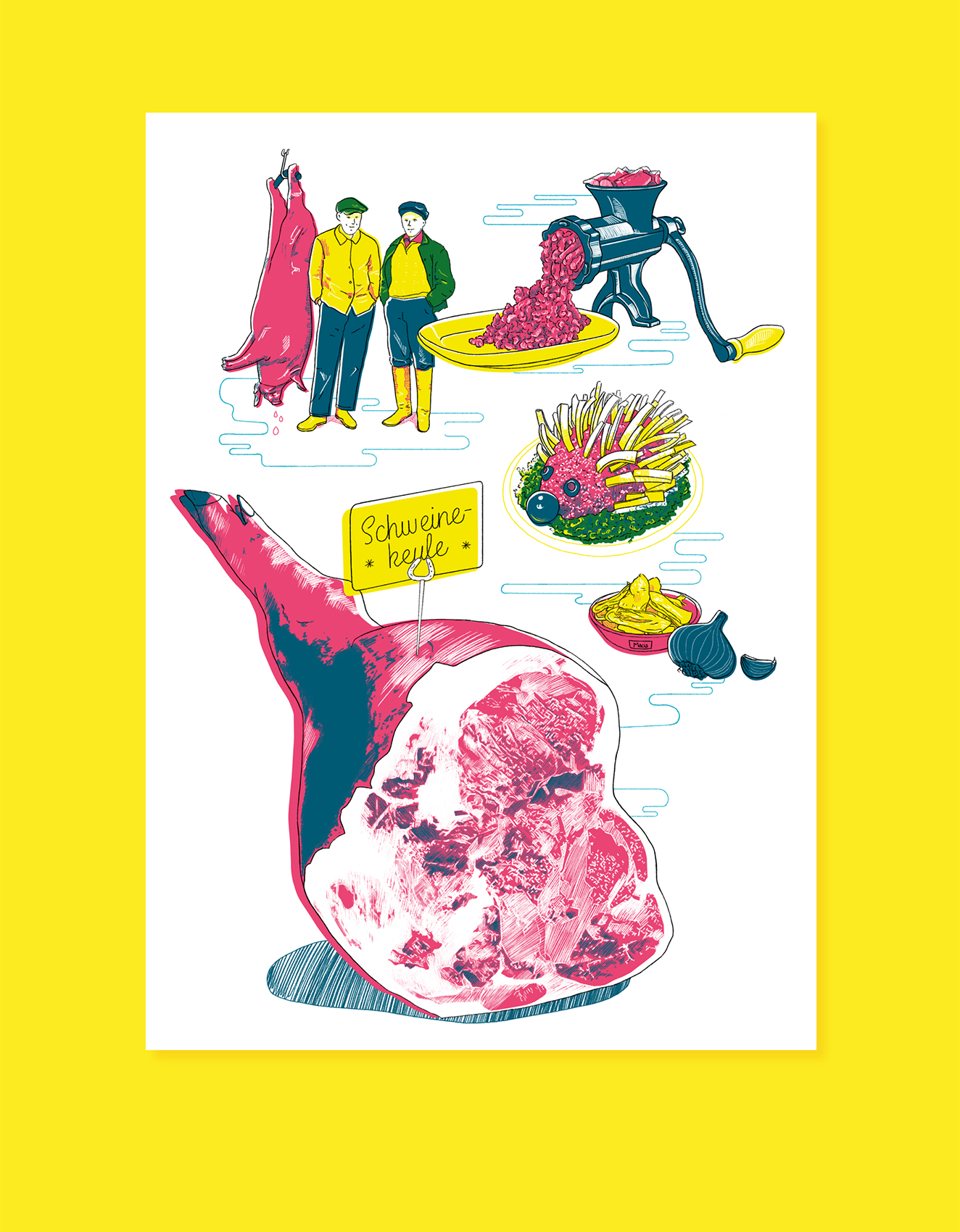 Küchenkultur Illustrationen Mett, Food Illustrations ground pork